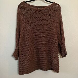 Tribal Brown Artsy Earthy Bohemian Hippie Open Knit Oversized Sweater XL Autumn